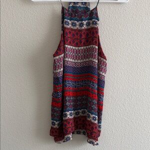 Paper Crane Red and Blue Patterned Sleeveless Top